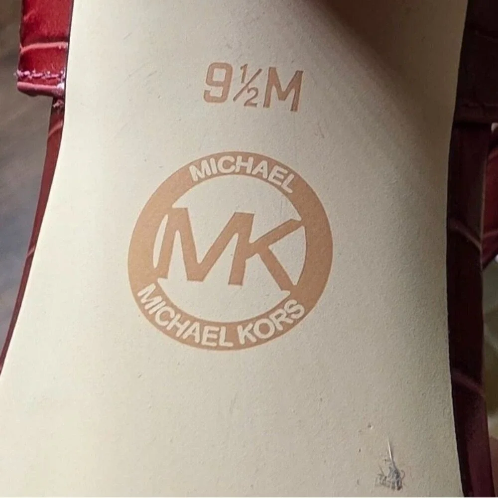 Michael Kors Red Croc Embossed T-Strap High Heel Sandals 9.5M